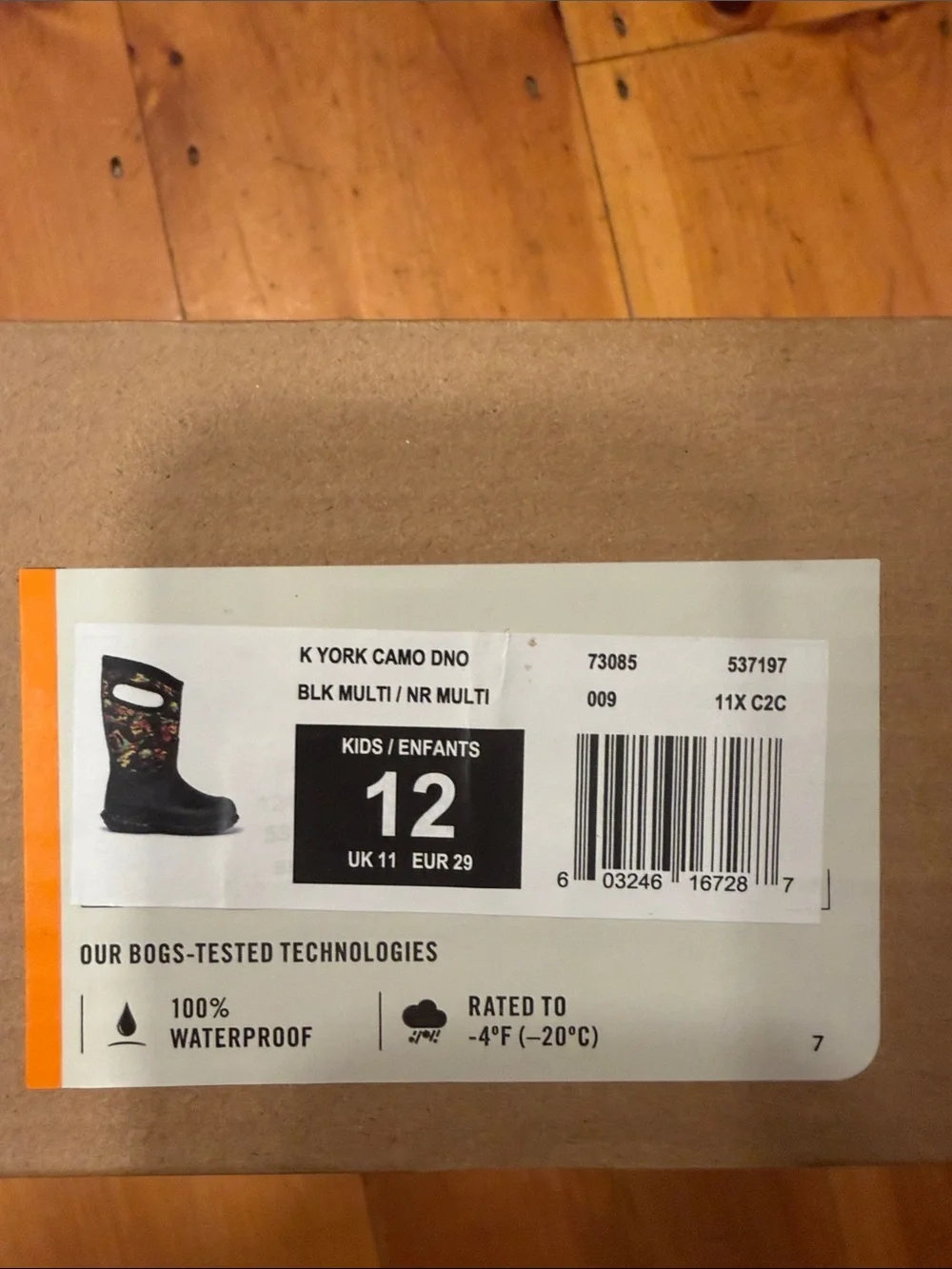 Bogs Kids Black Rain Winter Boots Green Orange Camo Dinos 12 kids